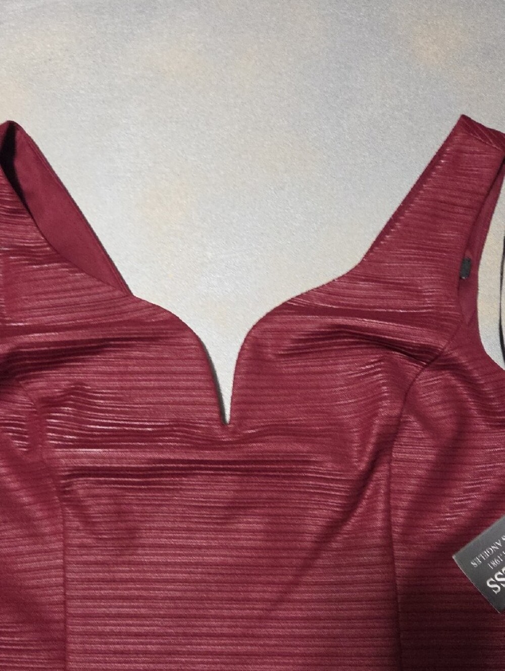 GUESS Wine Red Ribbed V-Notch Mini Dress - Picture 4 of 10